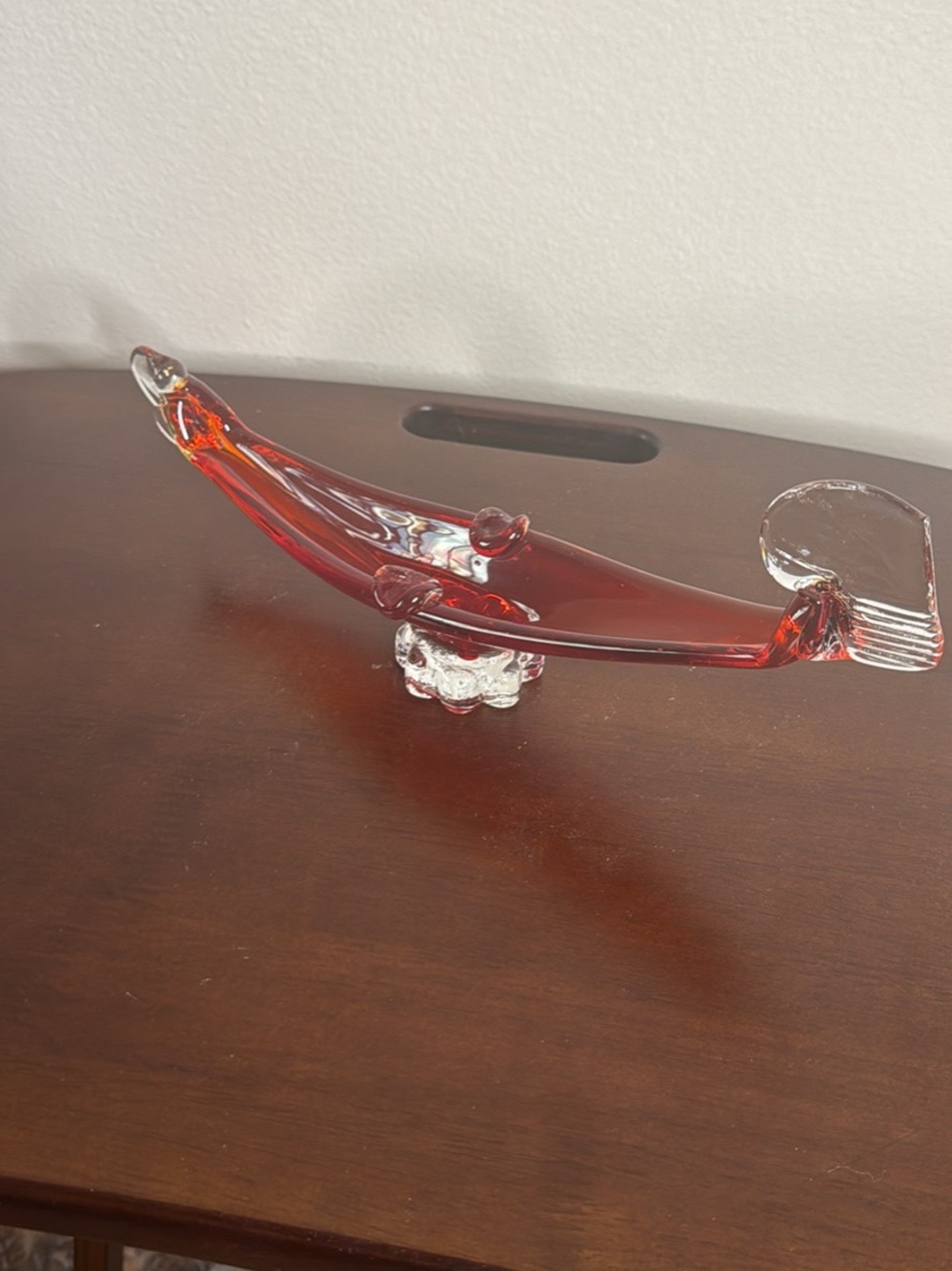 Vintage Handblown Red Glass Decorative Murano Gondola Dish/Ashtray